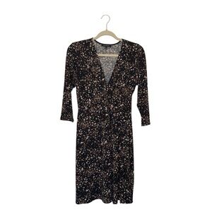 Hail3y: Large Faux Wrap Multicolor Abstract Print 3/4 Sleeve Flowy Dress